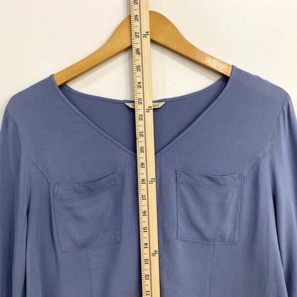 Soft Surroundings Blouse Women's Large No Size Tag Blue Front Zip Top Roll Tab - Picture 7 of 11